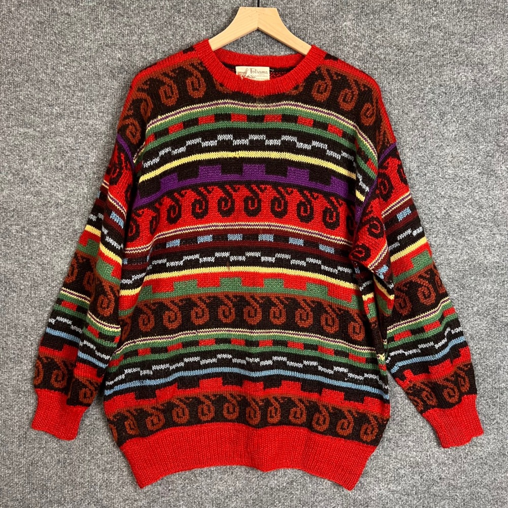Vintage Fotrama Alpaca Wool Sweater Large Red Good Vintage Geometric Hand Made